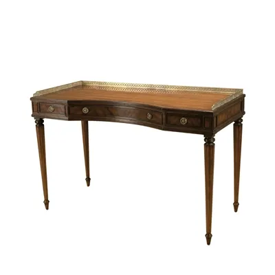Aged Regency Finished Mahogany Writing Table, Veneer Top, Pompeian Brass Mounts