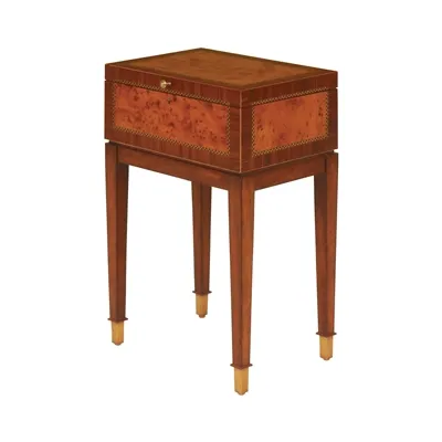 Yew Wood Parquetry Box on Regency Finished Mahogany Stand, Brass Mounts