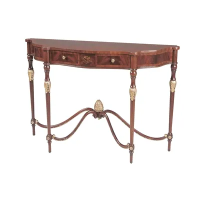 Crotch Mahogany Late Georgian Console Table, Antique Gold Metal Leaf Accents