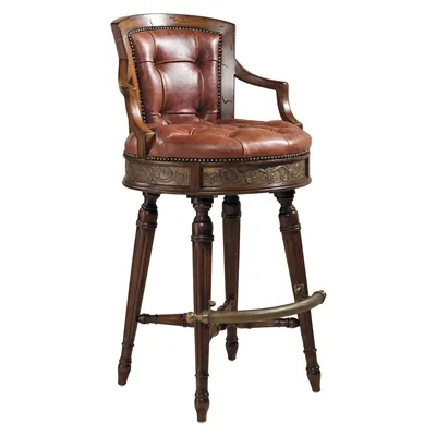 Frontier Finished Mahogany Swivel Barstool, Deep Button Salvador Copper Leather Uph