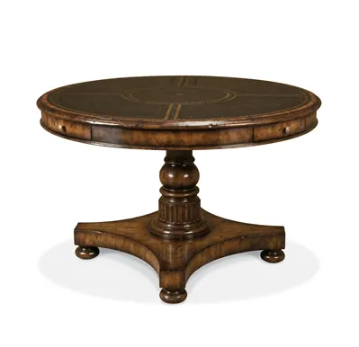 Frontier Finished Mahogany Card Table, Black Angus Leather Top, Pompeian Brass