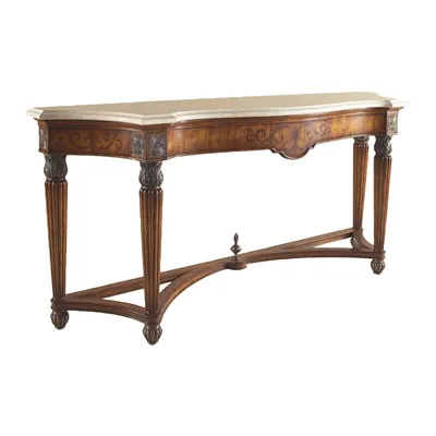 Antique Lido Finished Console Table, Primavera Veneers, Mactan Stone Top
