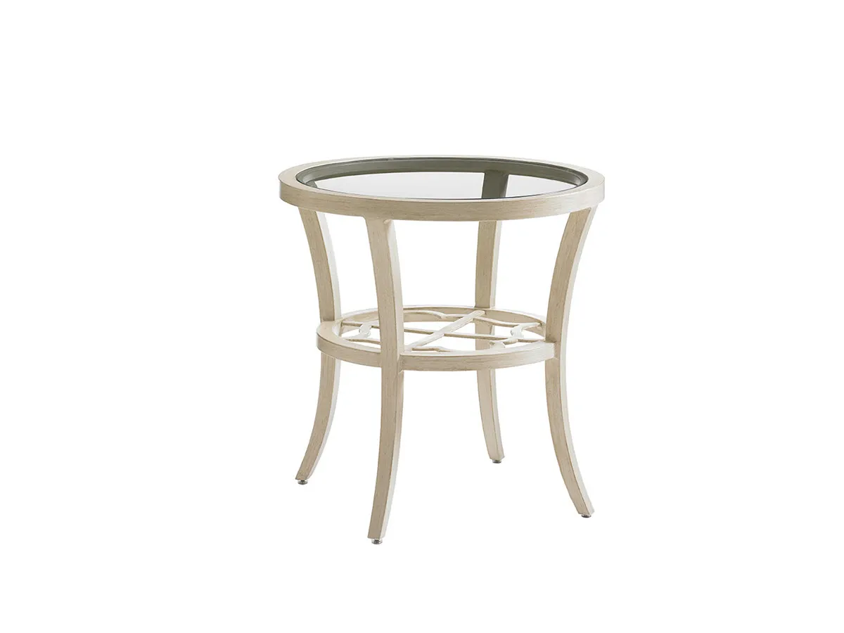 Misty Garden Round End Table With Inset Glass Top